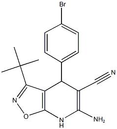 6-amino-4-(4-bromophenyl)-3-tert-butyl-4,7-dihydroisoxazolo[5,4-b]pyridine-5-carbonitrile 구조식 이미지