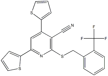 4,6-di(2-thienyl)-2-{[2-(trifluoromethyl)benzyl]sulfanyl}nicotinonitrile 구조식 이미지