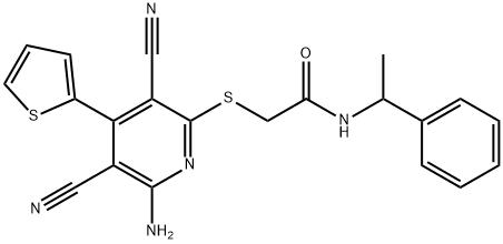 2-{[6-amino-3,5-dicyano-4-(2-thienyl)-2-pyridinyl]sulfanyl}-N-(1-phenylethyl)acetamide Structure