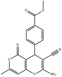 methyl 4-(2-amino-3-cyano-7-methyl-5-oxo-4H,5H-pyrano[4,3-b]pyran-4-yl)benzoate Structure