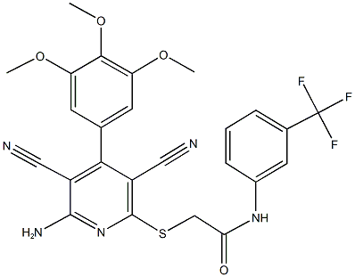 2-{[6-amino-3,5-dicyano-4-(3,4,5-trimethoxyphenyl)-2-pyridinyl]sulfanyl}-N-[3-(trifluoromethyl)phenyl]acetamide 구조식 이미지