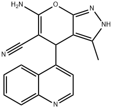 6-amino-3-methyl-4-(4-quinolinyl)-2,4-dihydropyrano[2,3-c]pyrazole-5-carbonitrile Structure