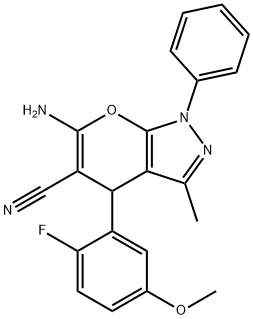 6-amino-4-(2-fluoro-5-methoxyphenyl)-3-methyl-1-phenyl-1,4-dihydropyrano[2,3-c]pyrazole-5-carbonitrile Structure