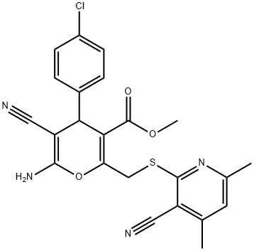 methyl 6-amino-4-(4-chlorophenyl)-5-cyano-2-{[(3-cyano-4,6-dimethyl-2-pyridinyl)sulfanyl]methyl}-4H-pyran-3-carboxylate 구조식 이미지