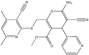 methyl 6-amino-5-cyano-2-{[(3-cyano-4,6-dimethyl-2-pyridinyl)sulfanyl]methyl}-4-(3-pyridinyl)-4H-pyran-3-carboxylate 구조식 이미지