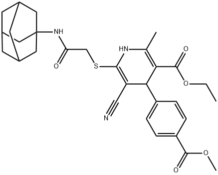 ethyl 6-{[2-(1-adamantylamino)-2-oxoethyl]sulfanyl}-5-cyano-4-[4-(methoxycarbonyl)phenyl]-2-methyl-1,4-dihydro-3-pyridinecarboxylate Structure