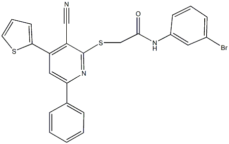 N-(3-bromophenyl)-2-{[3-cyano-6-phenyl-4-(2-thienyl)-2-pyridinyl]sulfanyl}acetamide 구조식 이미지