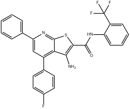 3-amino-4-(4-fluorophenyl)-6-phenyl-N-[2-(trifluoromethyl)phenyl]thieno[2,3-b]pyridine-2-carboxamide Structure