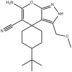 6-amino-1'-tert-butyl-3-(methoxymethyl)-2,4-dihydrospiro(pyrano[2,3-c]pyrazole-4,4'-cyclohexane)-5-carbonitrile Structure