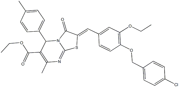 ethyl 2-{4-[(4-chlorobenzyl)oxy]-3-ethoxybenzylidene}-7-methyl-5-(4-methylphenyl)-3-oxo-2,3-dihydro-5H-[1,3]thiazolo[3,2-a]pyrimidine-6-carboxylate 구조식 이미지