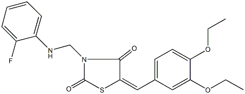 5-(3,4-diethoxybenzylidene)-3-[(2-fluoroanilino)methyl]-1,3-thiazolidine-2,4-dione Structure