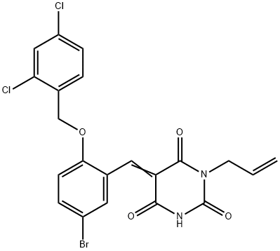 1-allyl-5-{5-bromo-2-[(2,4-dichlorobenzyl)oxy]benzylidene}-2,4,6(1H,3H,5H)-pyrimidinetrione 구조식 이미지
