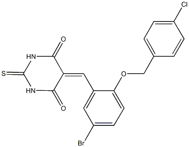 5-{5-bromo-2-[(4-chlorobenzyl)oxy]benzylidene}-2-thioxodihydro-4,6(1H,5H)-pyrimidinedione 구조식 이미지