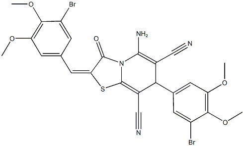 5-amino-2-(3-bromo-4,5-dimethoxybenzylidene)-7-(3-bromo-4,5-dimethoxyphenyl)-3-oxo-2,3-dihydro-7H-[1,3]thiazolo[3,2-a]pyridine-6,8-dicarbonitrile Structure