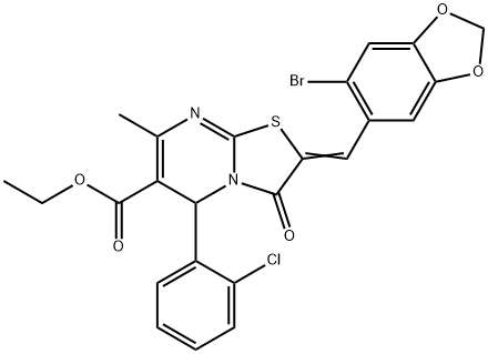 ethyl 2-[(6-bromo-1,3-benzodioxol-5-yl)methylene]-5-(2-chlorophenyl)-7-methyl-3-oxo-2,3-dihydro-5H-[1,3]thiazolo[3,2-a]pyrimidine-6-carboxylate 구조식 이미지