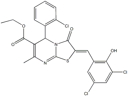 ethyl 5-(2-chlorophenyl)-2-(3,5-dichloro-2-hydroxybenzylidene)-7-methyl-3-oxo-2,3-dihydro-5H-[1,3]thiazolo[3,2-a]pyrimidine-6-carboxylate Structure