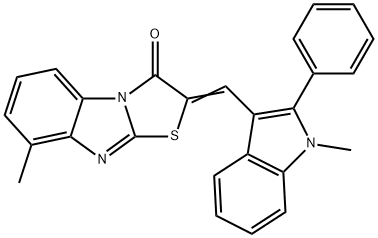 8-methyl-2-[(1-methyl-2-phenyl-1H-indol-3-yl)methylene][1,3]thiazolo[3,2-a]benzimidazol-3(2H)-one 구조식 이미지