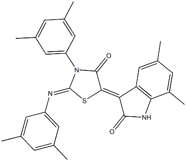 3-{3-(3,5-dimethylphenyl)-2-[(3,5-dimethylphenyl)imino]-4-oxo-1,3-thiazolidin-5-ylidene}-5,7-dimethyl-1,3-dihydro-2H-indol-2-one 구조식 이미지