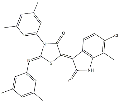 6-chloro-3-{3-(3,5-dimethylphenyl)-2-[(3,5-dimethylphenyl)imino]-4-oxo-1,3-thiazolidin-5-ylidene}-7-methyl-1,3-dihydro-2H-indol-2-one Structure