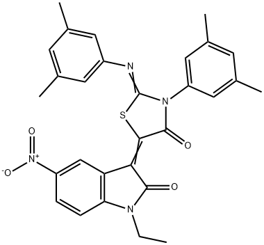 3-{3-(3,5-dimethylphenyl)-2-[(3,5-dimethylphenyl)imino]-4-oxo-1,3-thiazolidin-5-ylidene}-1-ethyl-5-nitro-1,3-dihydro-2H-indol-2-one 구조식 이미지