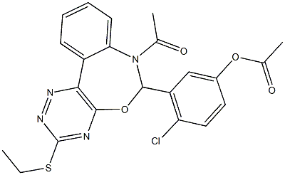 3-[7-acetyl-3-(ethylsulfanyl)-6,7-dihydro[1,2,4]triazino[5,6-d][3,1]benzoxazepin-6-yl]-4-chlorophenyl acetate 구조식 이미지