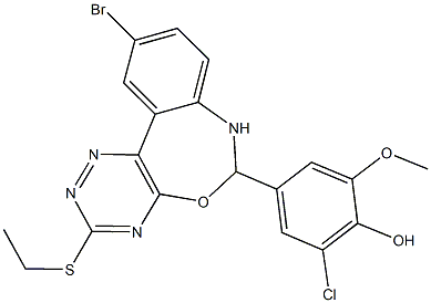 4-[10-bromo-3-(ethylsulfanyl)-6,7-dihydro[1,2,4]triazino[5,6-d][3,1]benzoxazepin-6-yl]-2-chloro-6-methoxyphenol 구조식 이미지