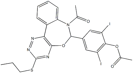 4-[7-acetyl-3-(propylsulfanyl)-6,7-dihydro[1,2,4]triazino[5,6-d][3,1]benzoxazepin-6-yl]-2,6-diiodophenyl acetate 구조식 이미지