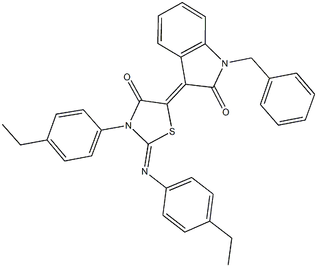 1-benzyl-3-{3-(4-ethylphenyl)-2-[(4-ethylphenyl)imino]-4-oxo-1,3-thiazolidin-5-ylidene}-1,3-dihydro-2H-indol-2-one 구조식 이미지