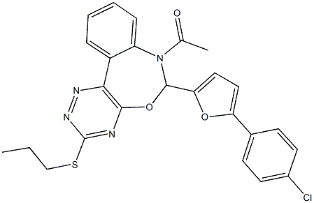 7-acetyl-6-[5-(4-chlorophenyl)-2-furyl]-3-(propylsulfanyl)-6,7-dihydro[1,2,4]triazino[5,6-d][3,1]benzoxazepine Structure