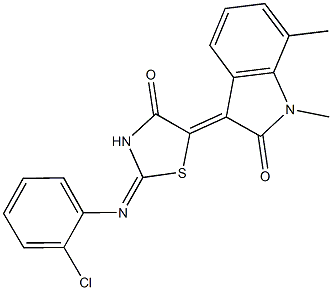 3-{2-[(2-chlorophenyl)imino]-4-oxo-1,3-thiazolidin-5-ylidene}-1,7-dimethyl-1,3-dihydro-2H-indol-2-one Structure