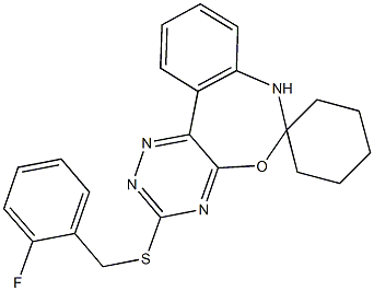 3-[(2-fluorobenzyl)sulfanyl]-6,7-dihydrospiro([1,2,4]triazino[5,6-d][3,1]benzoxazepine-6,1'-cyclohexane) 구조식 이미지