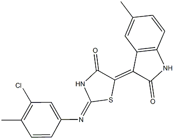 3-{2-[(3-chloro-4-methylphenyl)imino]-4-oxo-1,3-thiazolidin-5-ylidene}-5-methyl-1,3-dihydro-2H-indol-2-one Structure