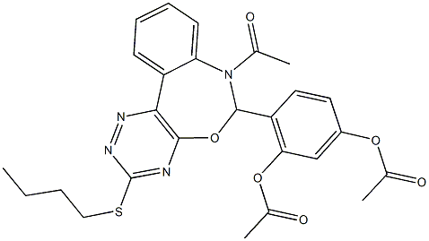 2-[7-acetyl-3-(butylsulfanyl)-6,7-dihydro[1,2,4]triazino[5,6-d][3,1]benzoxazepin-6-yl]-5-(acetyloxy)phenyl acetate 구조식 이미지
