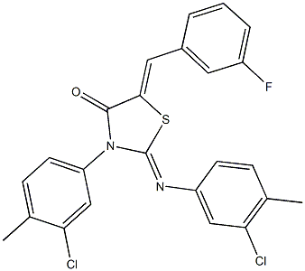 3-(3-chloro-4-methylphenyl)-2-[(3-chloro-4-methylphenyl)imino]-5-(3-fluorobenzylidene)-1,3-thiazolidin-4-one 구조식 이미지