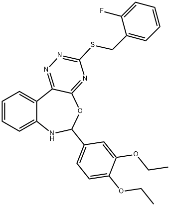 6-(3,4-diethoxyphenyl)-3-[(2-fluorobenzyl)sulfanyl]-6,7-dihydro[1,2,4]triazino[5,6-d][3,1]benzoxazepine Structure