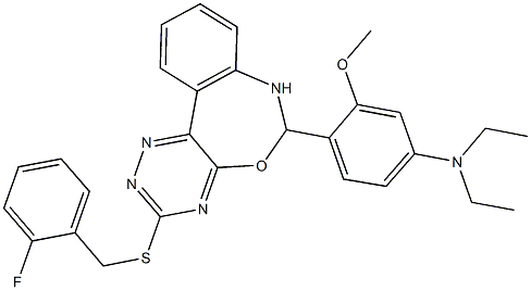 N,N-diethyl-4-{3-[(2-fluorobenzyl)sulfanyl]-6,7-dihydro[1,2,4]triazino[5,6-d][3,1]benzoxazepin-6-yl}-3-methoxyaniline Structure