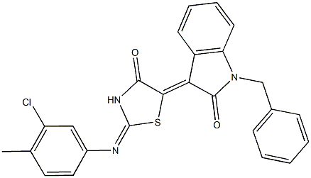 1-benzyl-3-{2-[(3-chloro-4-methylphenyl)imino]-4-oxo-1,3-thiazolidin-5-ylidene}-1,3-dihydro-2H-indol-2-one Structure