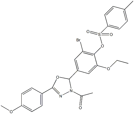 4-[3-acetyl-5-(4-methoxyphenyl)-2,3-dihydro-1,3,4-oxadiazol-2-yl]-2-bromo-6-ethoxyphenyl 4-methylbenzenesulfonate 구조식 이미지
