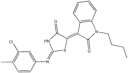 1-butyl-3-{2-[(3-chloro-4-methylphenyl)imino]-4-oxo-1,3-thiazolidin-5-ylidene}-1,3-dihydro-2H-indol-2-one Structure