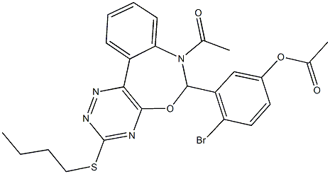 3-[7-acetyl-3-(butylsulfanyl)-6,7-dihydro[1,2,4]triazino[5,6-d][3,1]benzoxazepin-6-yl]-4-bromophenyl acetate 구조식 이미지