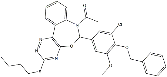 7-acetyl-6-[4-(benzyloxy)-3-chloro-5-methoxyphenyl]-3-(butylsulfanyl)-6,7-dihydro[1,2,4]triazino[5,6-d][3,1]benzoxazepine Structure