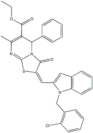 ethyl 2-{[1-(2-chlorobenzyl)-1H-indol-2-yl]methylene}-7-methyl-3-oxo-5-phenyl-2,3-dihydro-5H-[1,3]thiazolo[3,2-a]pyrimidine-6-carboxylate 구조식 이미지