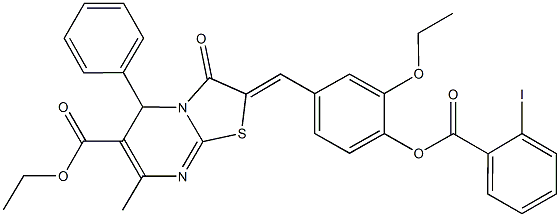 ethyl 2-{3-ethoxy-4-[(2-iodobenzoyl)oxy]benzylidene}-7-methyl-3-oxo-5-phenyl-2,3-dihydro-5H-[1,3]thiazolo[3,2-a]pyrimidine-6-carboxylate Structure