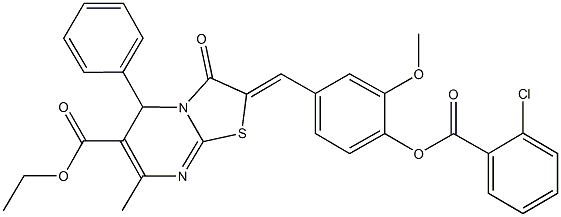 ethyl 2-{4-[(2-chlorobenzoyl)oxy]-3-methoxybenzylidene}-7-methyl-3-oxo-5-phenyl-2,3-dihydro-5H-[1,3]thiazolo[3,2-a]pyrimidine-6-carboxylate 구조식 이미지