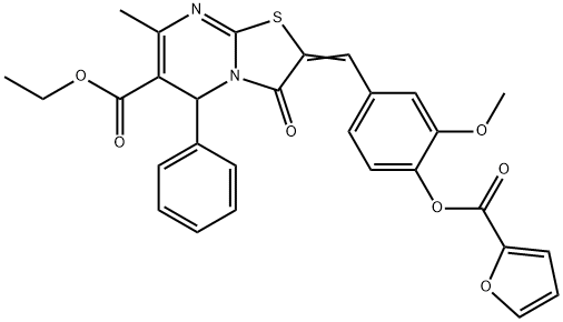 ethyl 2-[4-(2-furoyloxy)-3-methoxybenzylidene]-7-methyl-3-oxo-5-phenyl-2,3-dihydro-5H-[1,3]thiazolo[3,2-a]pyrimidine-6-carboxylate Structure