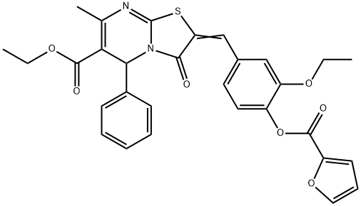 ethyl 2-[3-ethoxy-4-(2-furoyloxy)benzylidene]-7-methyl-3-oxo-5-phenyl-2,3-dihydro-5H-[1,3]thiazolo[3,2-a]pyrimidine-6-carboxylate Structure