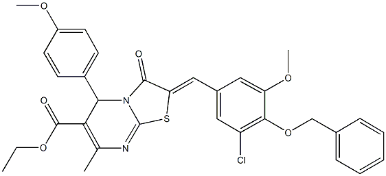 ethyl 2-[4-(benzyloxy)-3-chloro-5-methoxybenzylidene]-5-(4-methoxyphenyl)-7-methyl-3-oxo-2,3-dihydro-5H-[1,3]thiazolo[3,2-a]pyrimidine-6-carboxylate Structure