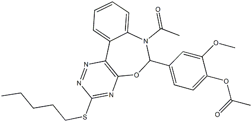 4-[7-acetyl-3-(pentylsulfanyl)-6,7-dihydro[1,2,4]triazino[5,6-d][3,1]benzoxazepin-6-yl]-2-methoxyphenyl acetate 구조식 이미지