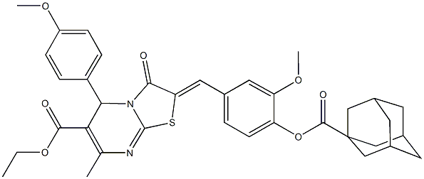 ethyl 2-{4-[(1-adamantylcarbonyl)oxy]-3-methoxybenzylidene}-5-(4-methoxyphenyl)-7-methyl-3-oxo-2,3-dihydro-5H-[1,3]thiazolo[3,2-a]pyrimidine-6-carboxylate 구조식 이미지