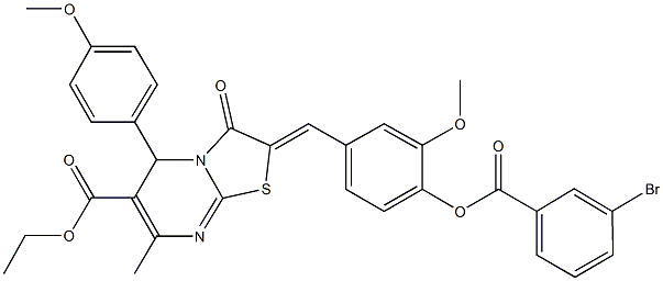 ethyl 2-{4-[(3-bromobenzoyl)oxy]-3-methoxybenzylidene}-5-(4-methoxyphenyl)-7-methyl-3-oxo-2,3-dihydro-5H-[1,3]thiazolo[3,2-a]pyrimidine-6-carboxylate Structure